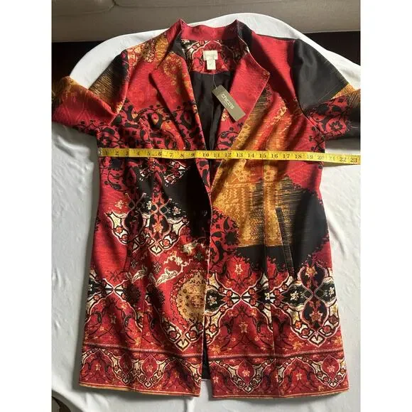 Chico's Artisanal Print Ponte Blazer Womens Size Large Red Art to Wear NWT - Picture 7 of 9